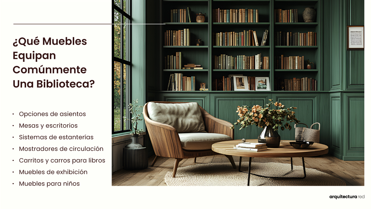 ¿Qué mobiliario suele equipar una biblioteca?