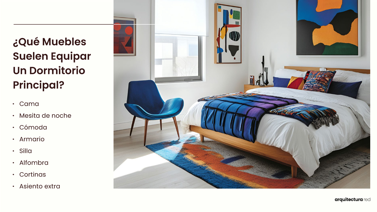 ¿Qué muebles equipan comúnmente un dormitorio principal?