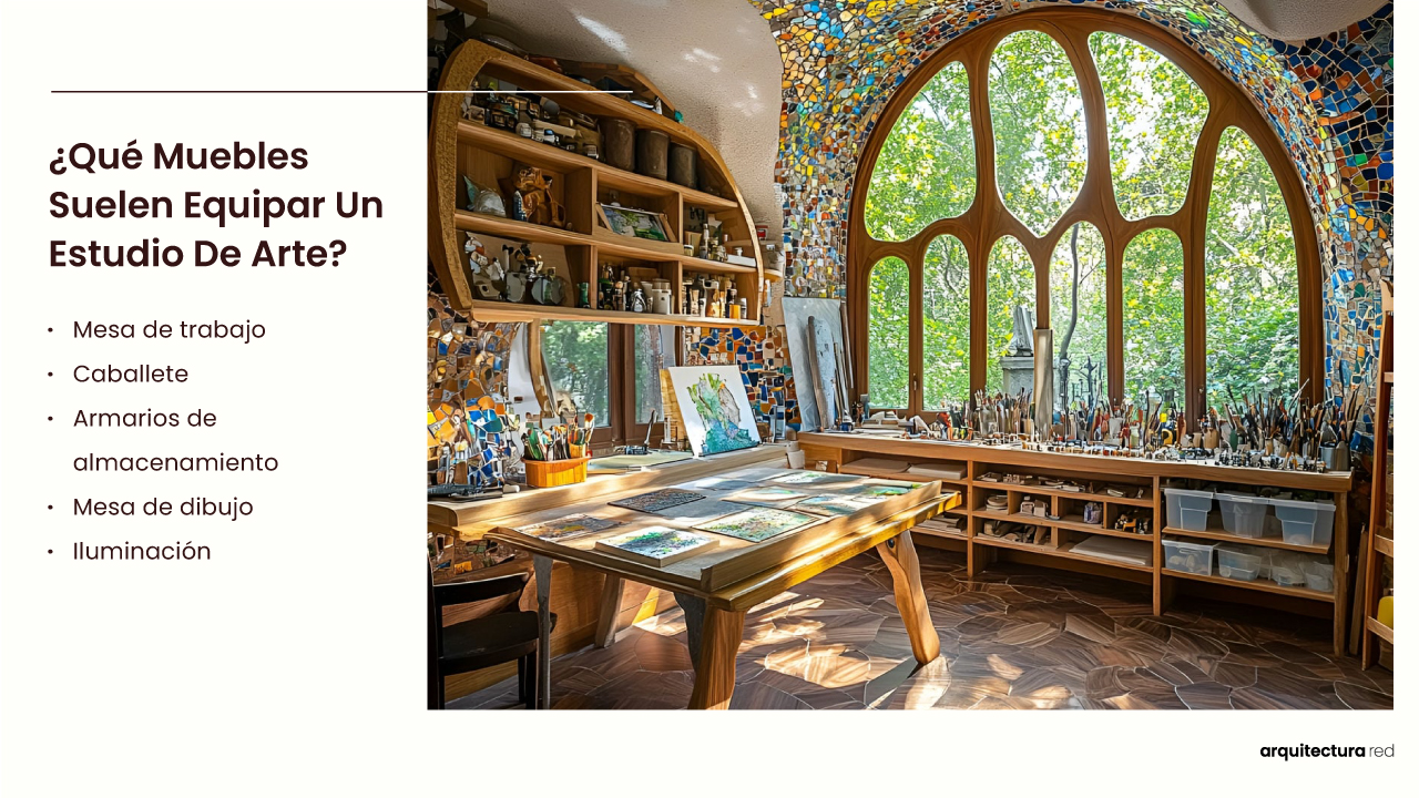 ¿Qué mobiliario equipa comúnmente un estudio de arte?